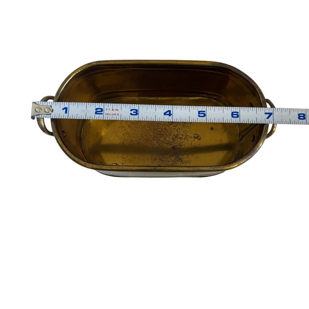 Vintage Brass Oval Planter Tub with Handles Small‎ Gold Cachepot 7 Inch